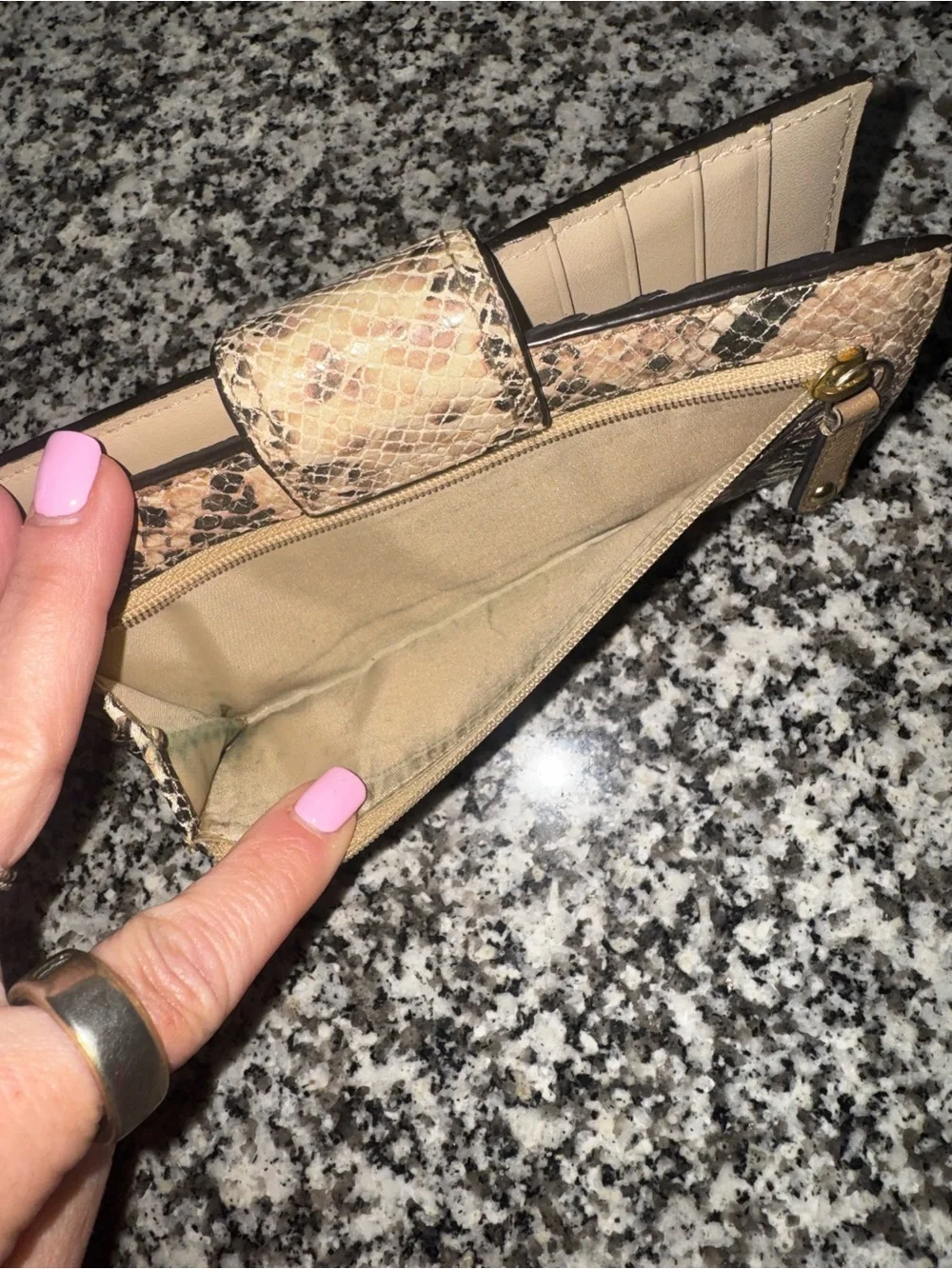 Coach Python Print Tan & Black Snakeskin-Print 7x4 Wallet